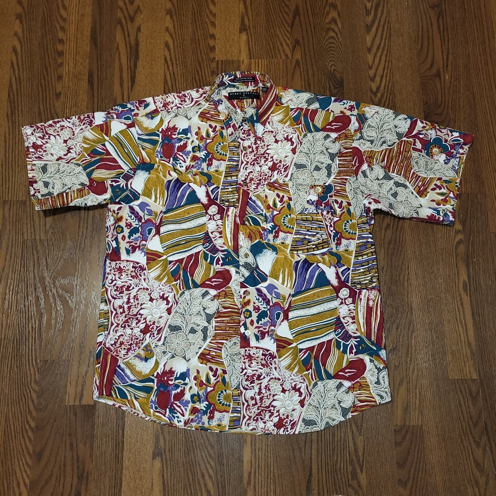 Vintage 80s HENRY GRETHEL Floral ABSTRACT Paisley Print Button-up Collared Shirt - Picture 15 of 15